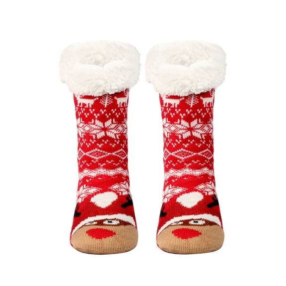 IROINNID Ankle Socks for Men and Women Christmas Gifts Winter Warm Cotton Plush Thicker Anti-slip Floor Socks Knit Soft Socks ,Red