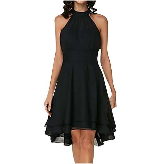 IROINNID Asymmetrical Dress For Women Sleeveless Round Neckline Summer Chiffon Double Layer Ruffles Pencil Dress Strapless Dress