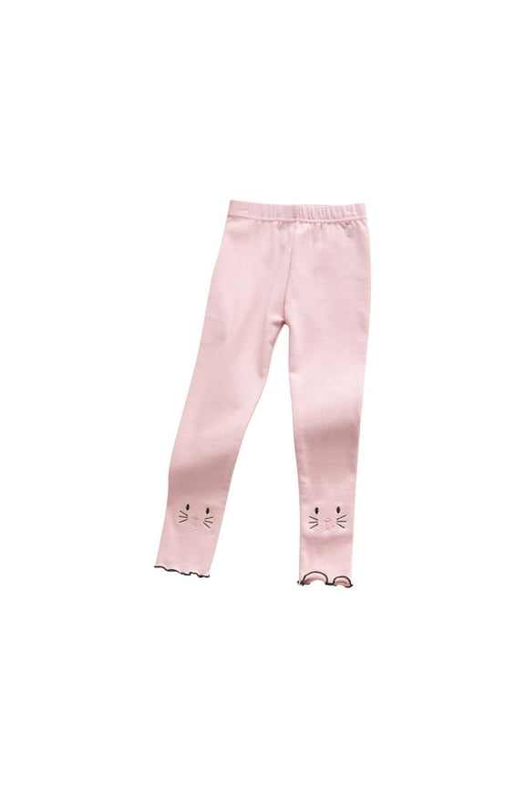 Autumn Girl's Fungus Side Embroidery Cat Leggings Trousers