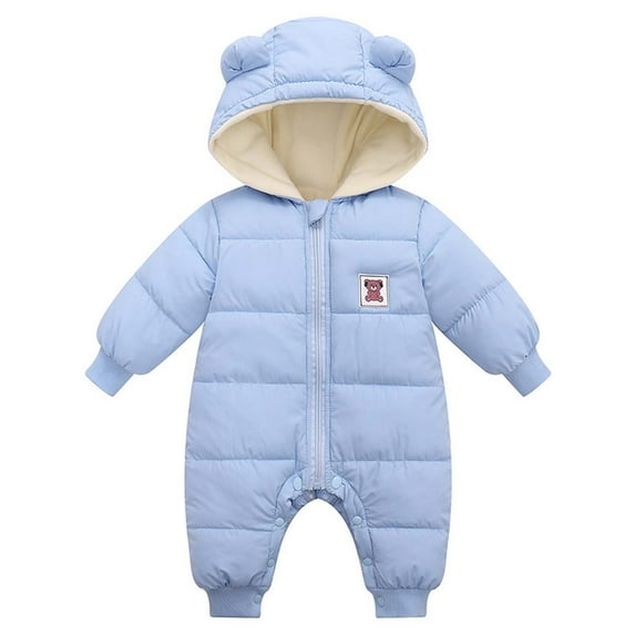 IROINNID Baby Bodysuit Long Sleeve Newborn Baby Winter Girls Boys Clothes Warm Cartoon Ears Overall Rompers Hooded Jumpsuit,Light Blue