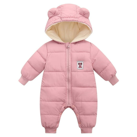 IROINNID Baby Bodysuit Long Sleeve Newborn Baby Winter Girls Boys Clothes Warm Cartoon Ears Overall Rompers Hooded Jumpsuit,Pink