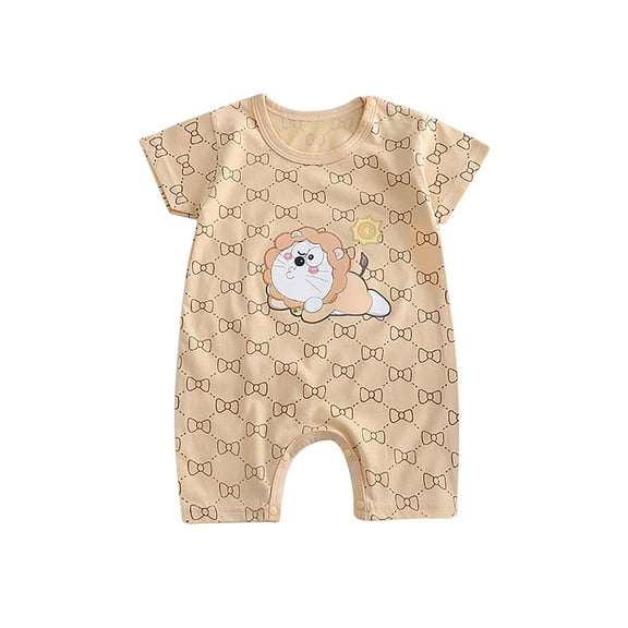 IROINNID Baby Bunting Girl Boys And Girls Cartoon Lion Print Short Sleeved Crawl Clothes 3-6 Monthes