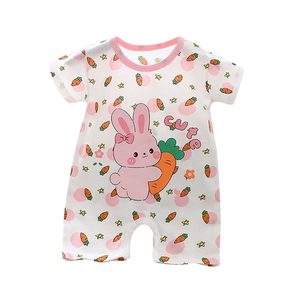 IROINNID Baby Bunting Girl Boys And Girls Cartoon Print Short Sleeved Crawl Clothes 0-3 Monthes