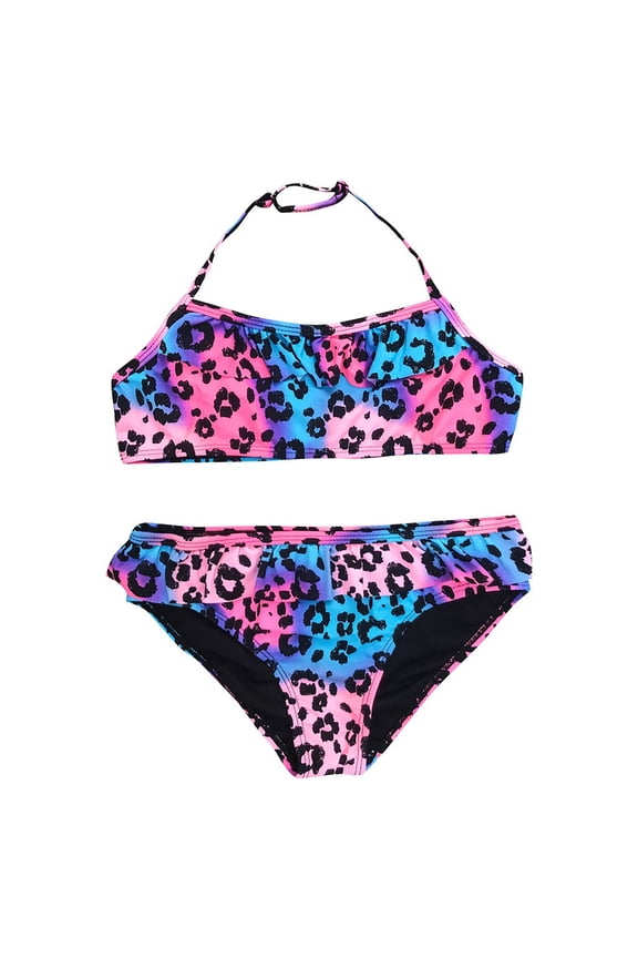 Baby Girls Swimsuit Leopard Ruched Bikini Set 2pcs Bathing Suit
