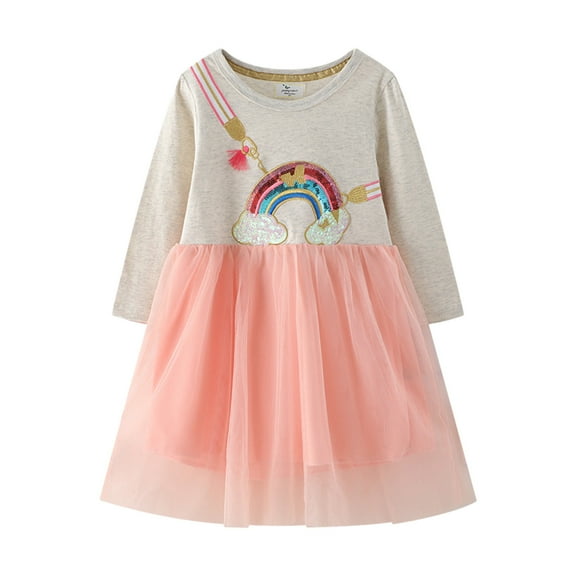 IROINNID Baby Girls Tutu Dress Summer Long Sleeve Princess Birthday Party Dresses Sequin Ruffle Tulle Sundress 5T