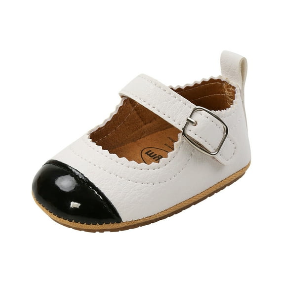 IROINNID Baby Infant Kids Non-Slip Walking Shoes Soft Rubber Sole Press Buckle New-Born Flat Shoes, Size 0-15M