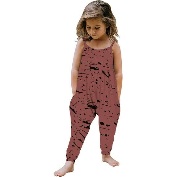 IROINNID Baby Summer Jumpsuits Sling Sleeveless Print for Girls Kids Harem Strap Romper Toddler Pants 4T