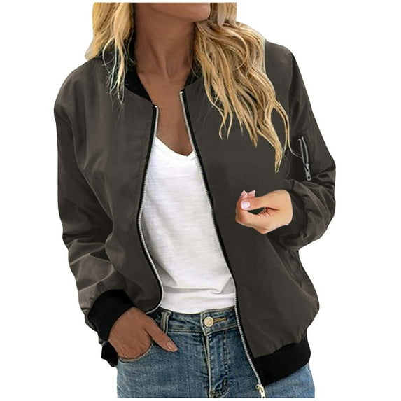 IROINNID Baseball Jacket for Women Casual Zipper Closure Solid Daily Wear Plain Style Jacket with Pocket,Green
