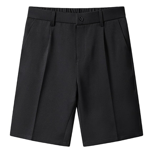 IROINNID Bermuda Shorts for Men Solid Color Five-point Pants Suit Shorts Have Pockets Button Pants,Black
