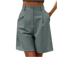 thumbnail image 1 of IROINNID Bermuda Shorts for Women Solid Color Button Pocket Five Point Straight Barrel Pants,Gray, 1 of 6