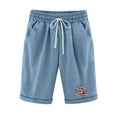 thumbnail image 1 of IROINNID Bermuda Shorts for Women Summer Print Five Points Large Size Cotton Linen Pants Pants,Blue, 1 of 6