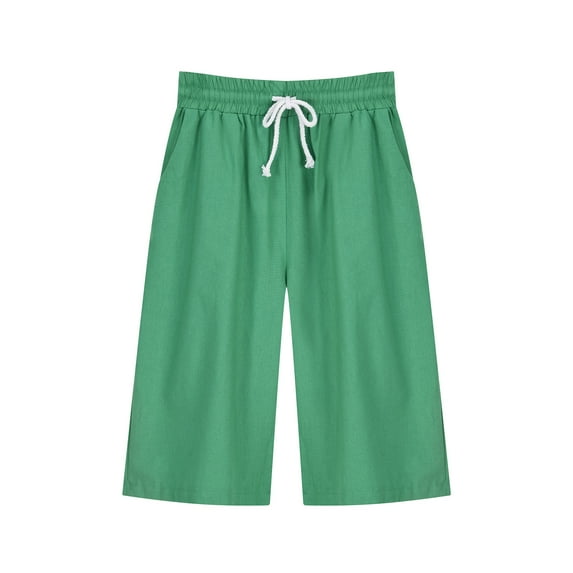 IROINNID Bermuda Shorts for Women Summer Solid Color Five Points Cotton Linen Pants Pants,Green