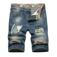 thumbnail image 1 of IROINNID Bermuda for Men Summer Short Micro Inelastic Shorts Zipper Open Five Point Short Half Shorts Jeans,Light Blue, 1 of 9