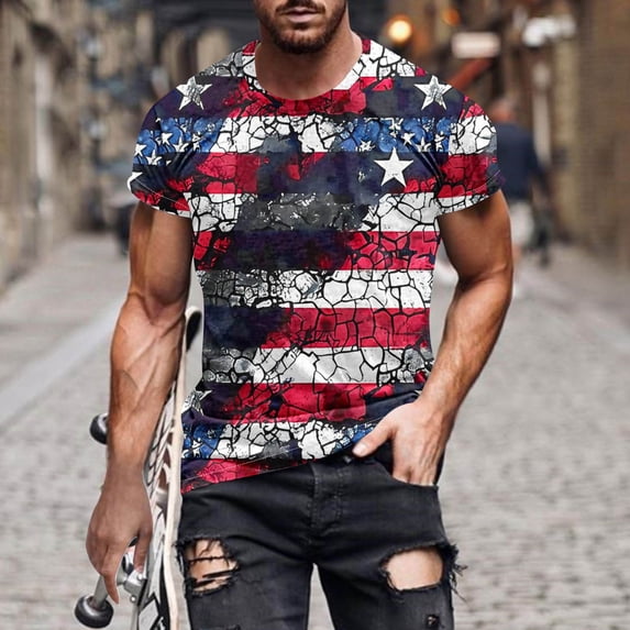 IROINNID Big and Tall Men T Shirts,Indenpence Day Lightweight Thin Basic Round Neck Casual Blouses for Men