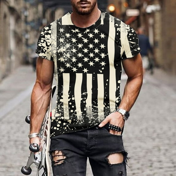 IROINNID Big and Tall Men's T Shirts,Indenpence Day Lightweight Thin Basic Round Neck Casual Blouses for Men