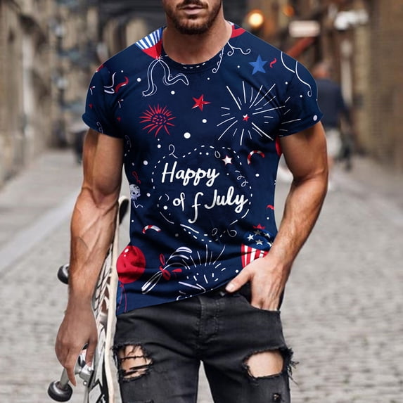 IROINNID Big and Tall T Shirts for Men, Imdenpence Day Lightweight Thin Basic Round Neck Printed Casual Blouses for Men