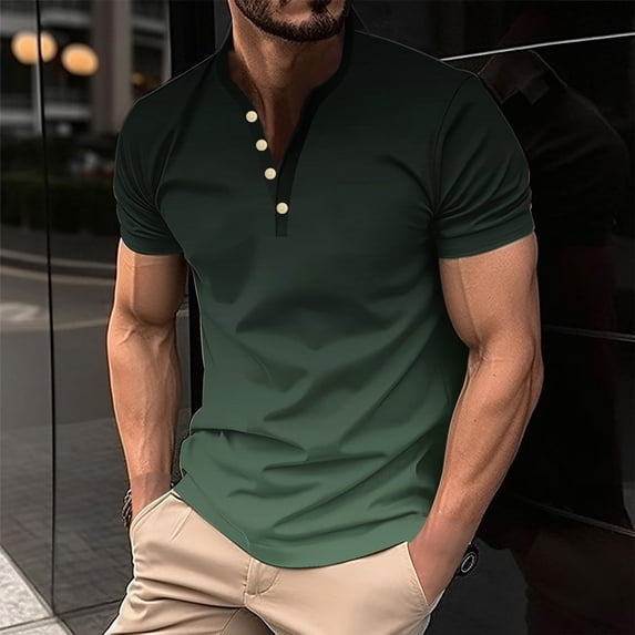 IROINNID Big and Tall T Shirts for Men, Lightweight Thin Basic Lapel V-Neck Botton Casual Printed Summer Blouses for Men