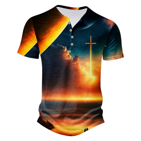 IROINNID Big and Tall T Shirts for Men, Lightweight Thin Basic V-Neck Printed Botton Casual Slim Blouses for Men