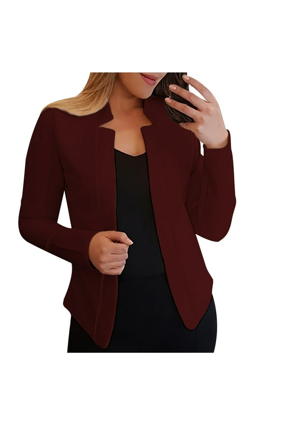 Blazer Jacket for Women Business Blazer Front Open Solid Work Jacket Slim Office Blazer For Daily/Work,Burgundy