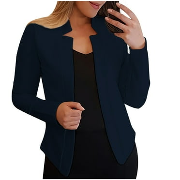 IROINNID Blazer Jacket for Women Business Blazer Front Open Solid Work Jacket Slim Office Blazer For Daily/Work,Navy