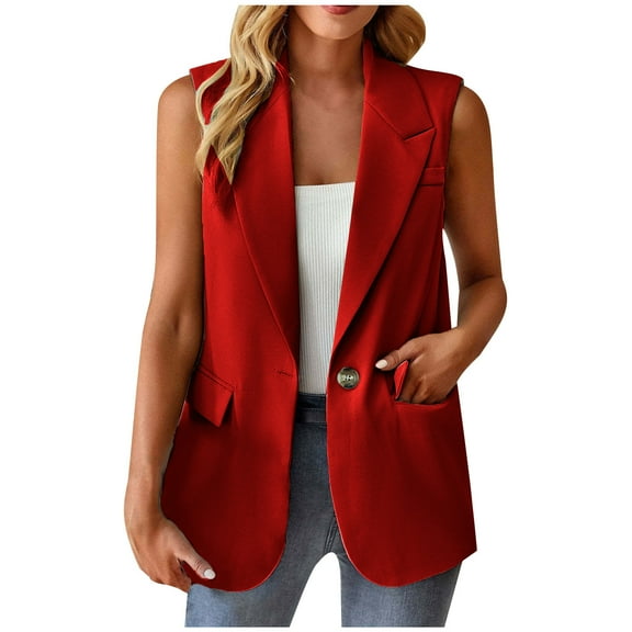 IROINNID Blazer Jacket for Women Casual Blazer Front Open Solid Work Jacket Slim Fit Office Blazer For Daily/Work with Pocket,Red