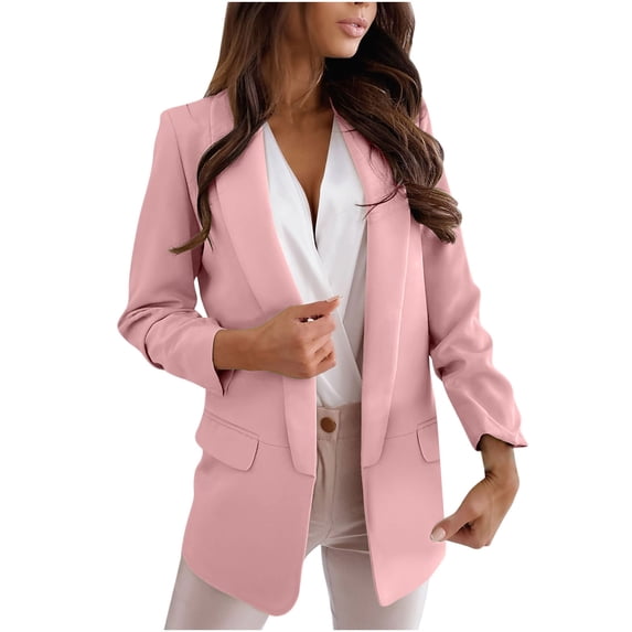 IROINNID Blazer Jacket for Women Casual Lightweight Blazer Open Front Long Sleeve Jacket Suits Work Office Button Blazer Jackets(Z01#Pink,L)