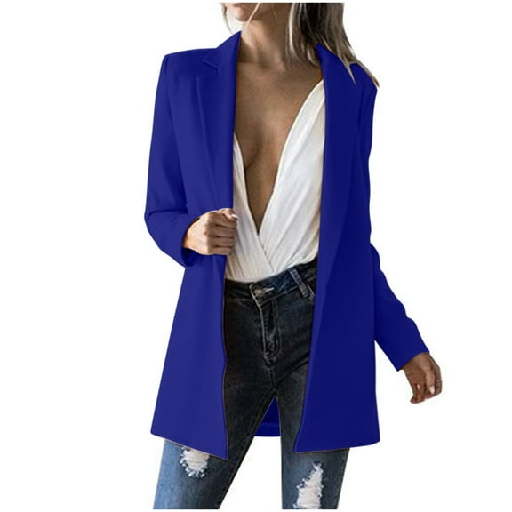 IROINNID Blazer Jacket for Women Work Blazer Loose Suit Solid Front Open Long Sleeve Business Office Daily Causal Jacket,Blue
