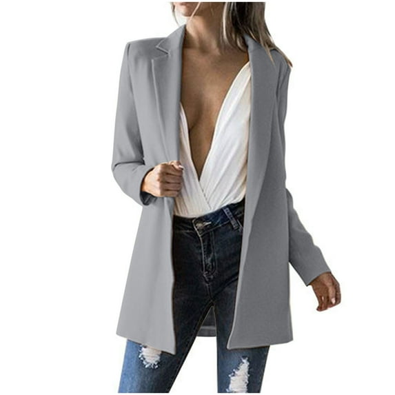 IROINNID Blazer Jacket for Women Work Blazer Loose Suit Solid Front Open Long Sleeve Business Office Daily Causal Jacket,Gray