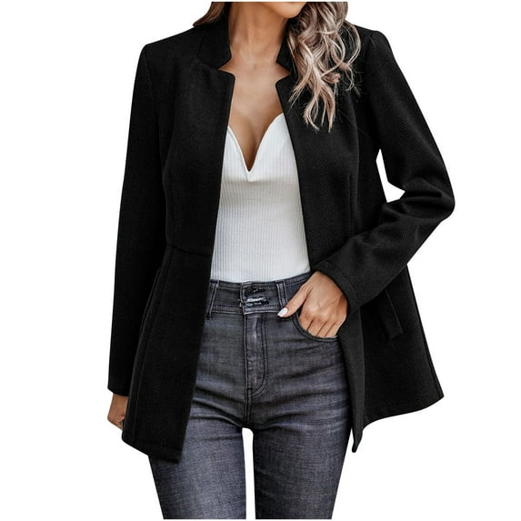 IROINNID Blazer for Women Deals Solid Color Long Sleeve Slim Fit Front Open Office Work Outerwear,Black