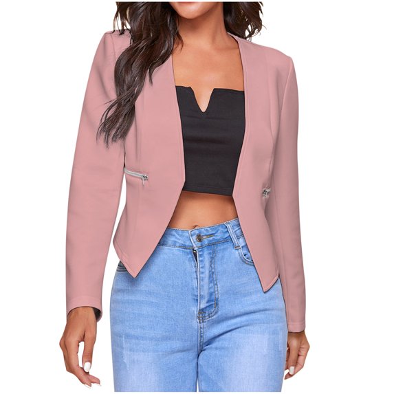 IROINNID Blazer for Women Savings Suit Open Front Jacket Daily Solid Color Work Office Short Blazers,Pink