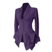 IROINNID Blouse for Women Long Sleeve Retro Lace Trim Button Up Vintage Irregular Tailcoat Jacket,Purple