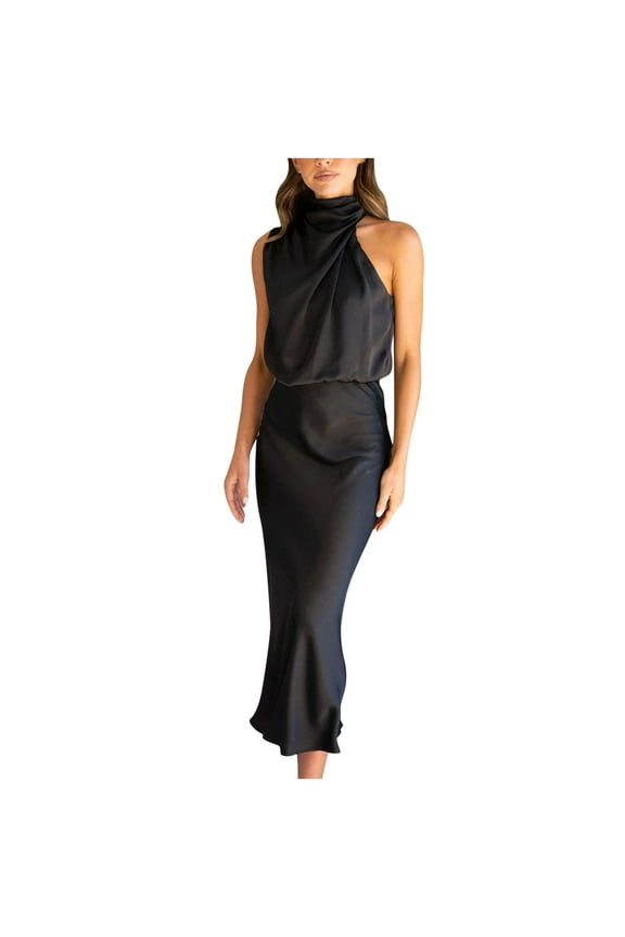 Bodycon Dress For Women Sleeveless Round Neckline Summer Casual Vest Long Dress Strapless Solid Color Dress