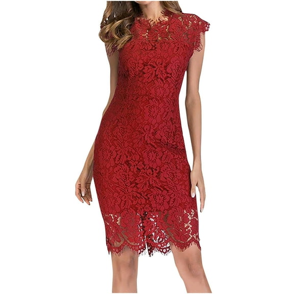 IROINNID Bodycon Dress For Women Sleeveless Round Neckline Summer Lace Zipper Club Dress Cap Strapless Solid Color Dress