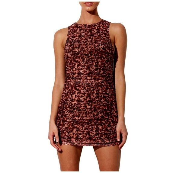 IROINNID Bodycon Dress For Women Sleeveless Round Neckline Tight Drawstring Mini Dress Strapless Print Dress