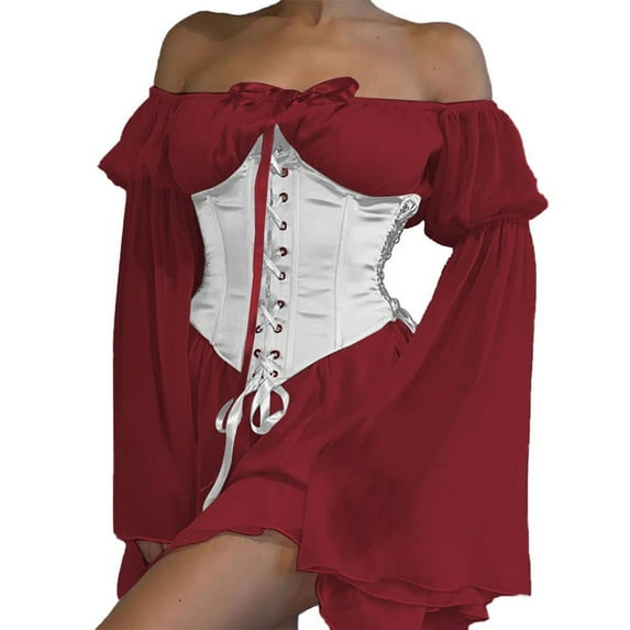 IROINNID Bodycon Dress for Women One-Shoulder Bell Sleeves Ruffled Sweet Retro Vintage Style Chiffon Dress ,Brown