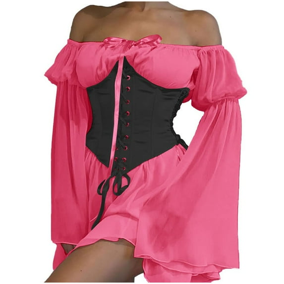 IROINNID Bodycon Dress for Women One-Shoulder Bell Sleeves Ruffled Sweet Retro Vintage Style Chiffon Dress Sales,Black