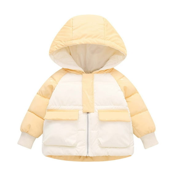 IROINNID Boys Girls Autumn Winter Contrast Color Hooded Puffer Long Sleeve Mid Length Warm Cotton Jacket