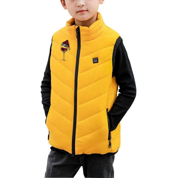 IROINNID Boys Girls Outwear USB Electric Heated Vest Christmas Print Rechargeable Heating Waistcoat Zipper Vest,Yellow