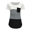 thumbnail image 1 of IROINNID Breast Feeding Top for Women Maternity Nursing Stripe Round Neck Short Sleeve Breastfeeding Blouse With Pocket,Black, 1 of 4