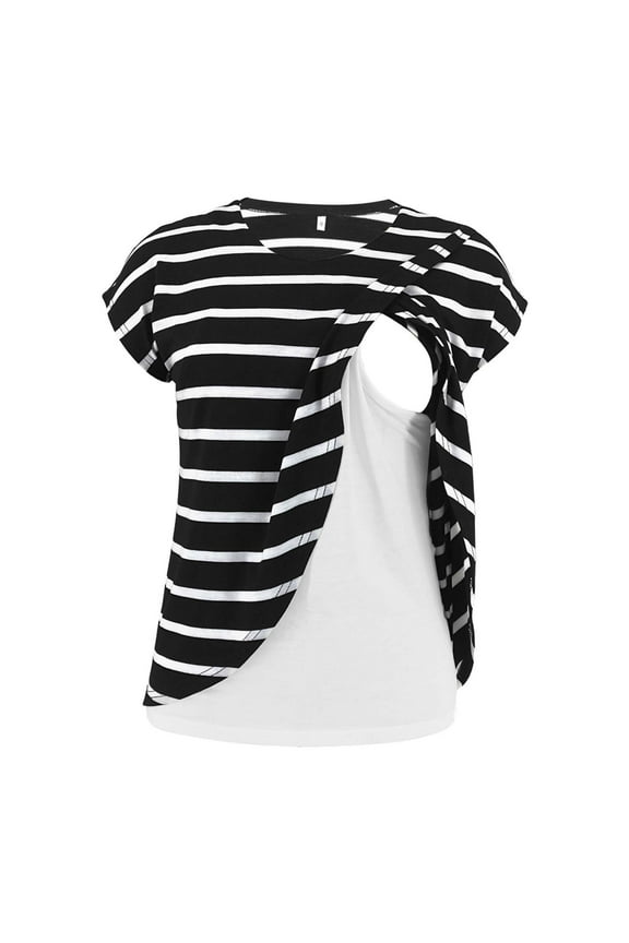 Breast Feeding Top for Women Pregnant Clothes Striped Fashion Multi-layer Wrap Breastfeeding Top,Black