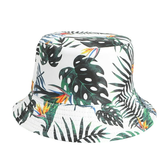 IROINNID Bucket Hat for Men Women Print Hawaiian Style Double Side Wearable Hats Summer Vacation Beach Sunscreen Cotton Bucket Hats,White