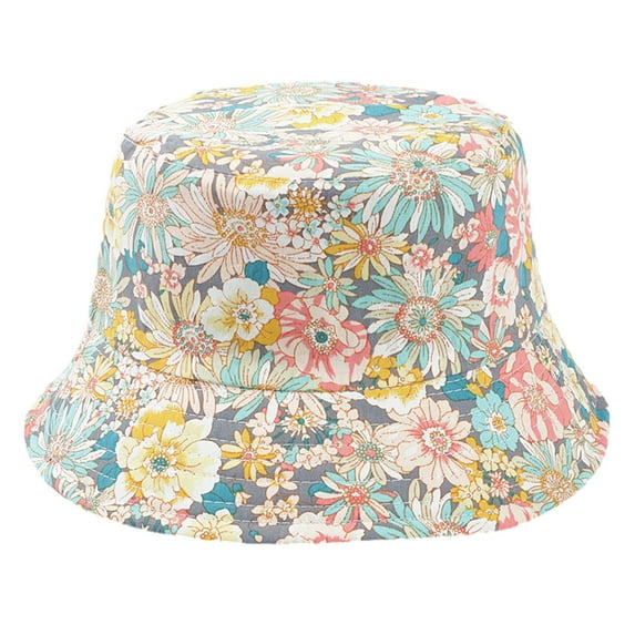 IROINNID Bucket Hat for Women and Men Sun Protection Hat Flower Print Beach Vacation Hat Double-sided Wearable Hat Cotton Outdoor Versatile Hat,B