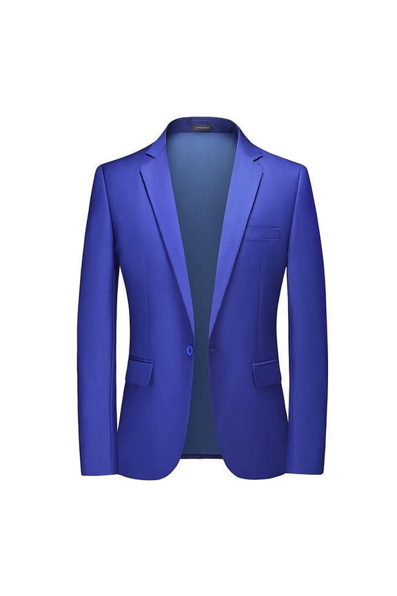 Business Suit for Men Formal Blazer Solid One Button Classic Suit Jacket,Blue