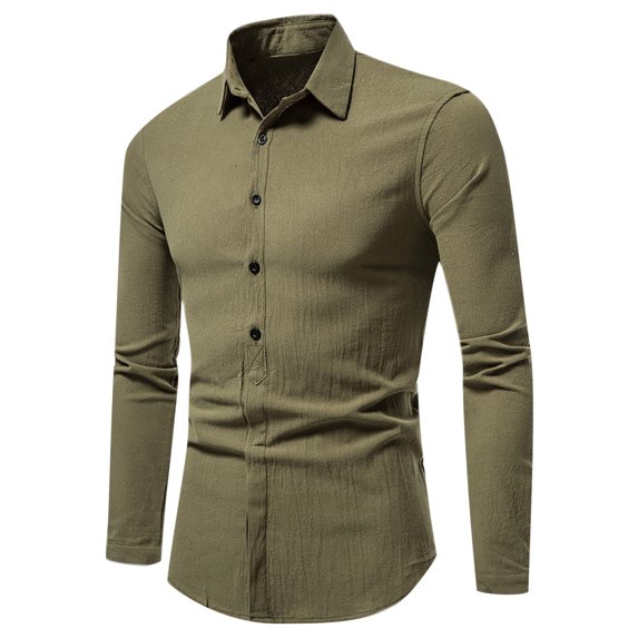 IROINNID Bussiness Shirts for Men Solid Color Button Down Long Sleeve Turndown Lapel Dress Shirt,Army Green