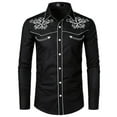 thumbnail image 1 of IROINNID Button Down Shirts for Men Autumn Winter Embroidery Pullover Long Sleeved T-shirt Top Blouse,Black, 1 of 2