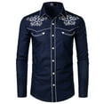 thumbnail image 1 of IROINNID Button Down Shirts for Men Autumn Winter Embroidery Pullover Long Sleeved T-shirt Top Blouse,Navy, 1 of 6
