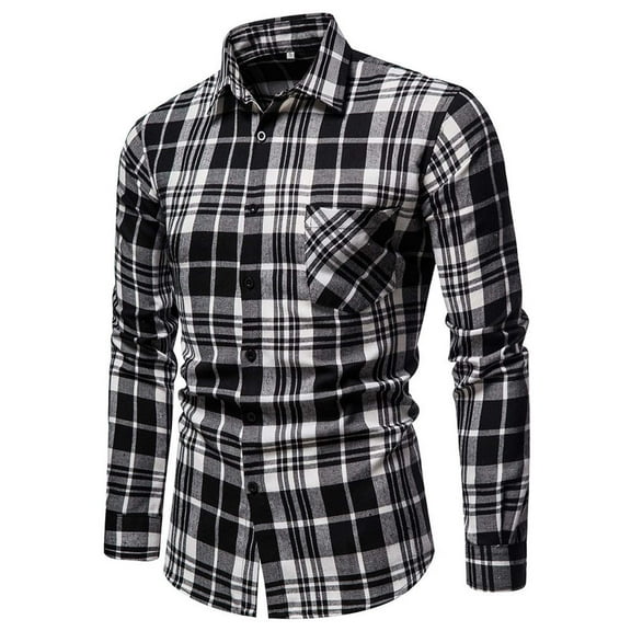 IROINNID Button Down Shirts for Men New Long-sleeved Shirt Lapel Plus Plaid Business Long Sleeve Turndown Collar Blouse & Shirt,Dark Gray