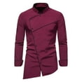 thumbnail image 1 of IROINNID Button Down Shirts for Men Stand Collar Color Matching Shirt Inclined Hem Long Sleeve Shirt,Red, 1 of 5