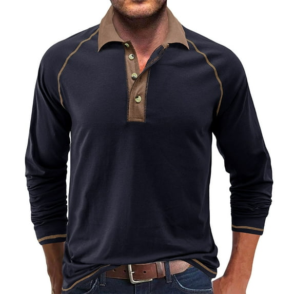 IROINNID Button Up Shirts for Men Solid Turn-down Collar Long Sleeve Pullover Breathable Shirt Blouse Tops,Navy