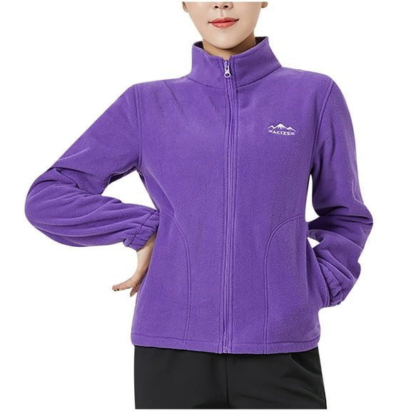 IROINNID Cardigan for Women Open Front And Winter Long Sleeve Solid Color Fleece Jacket Stand Collar Zipper Cardigan Outerwear Casual Coat,Purple